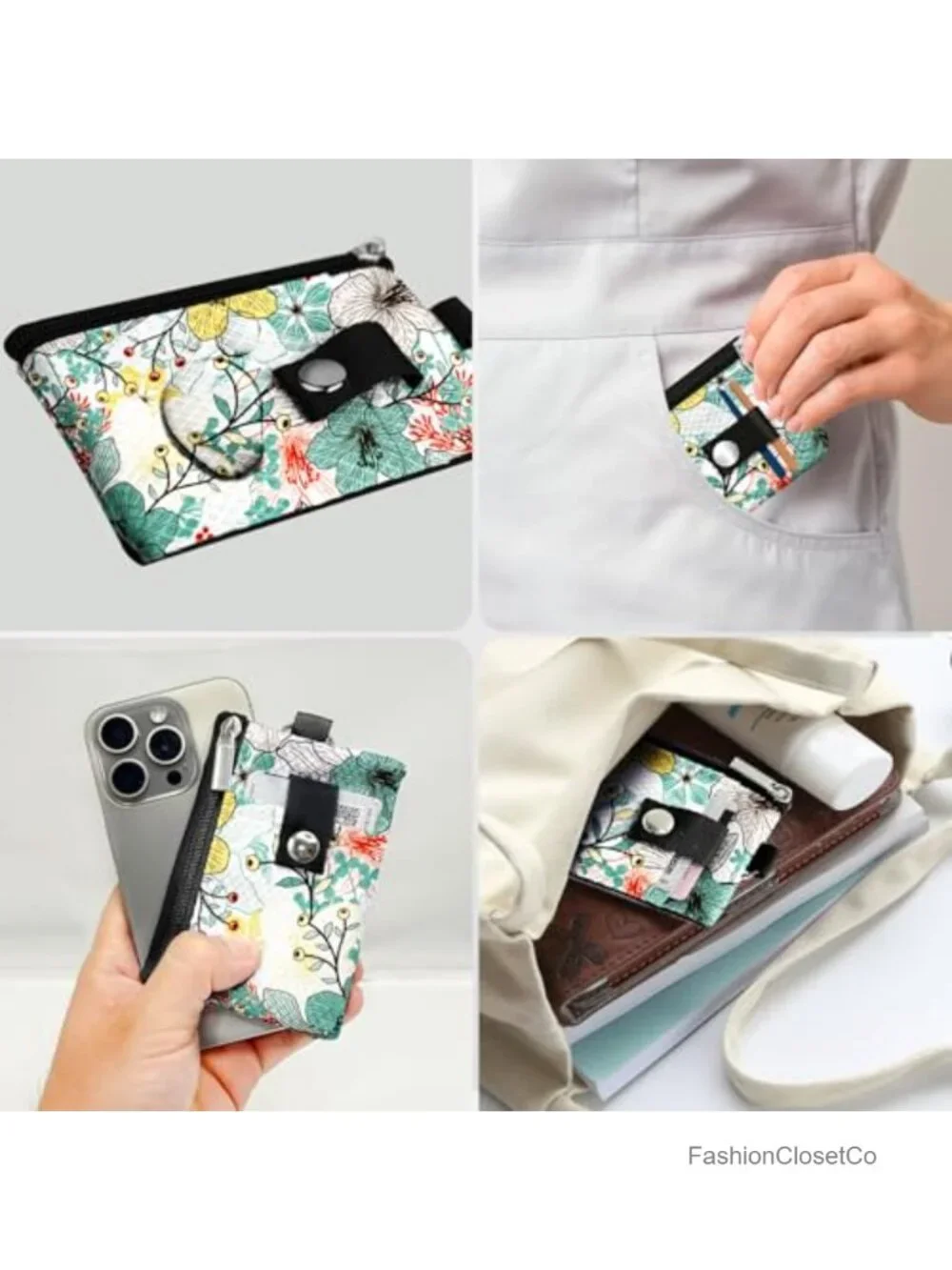 Mini Zip Card Case Wallet with Clear ID Window RFID Blocking